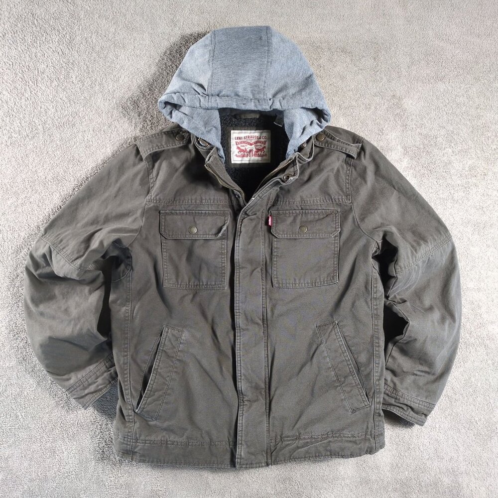 Levi's Sherpa Lined Hooded‎ Military Jacket Mens M Brown Workwear Winter